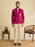 Stylish Rani Pink Velvet Bomber Jacket & Pant with Real Mirror Embroidery
