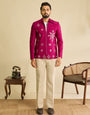 Stylish Rani Pink Velvet Bomber Jacket & Pant with Real Mirror Embroidery