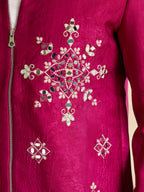 Stylish Rani Pink Velvet Bomber Jacket & Pant with Real Mirror Embroidery
