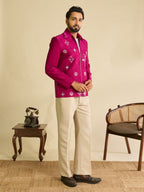 Stylish Rani Pink Velvet Bomber Jacket & Pant with Real Mirror Embroidery
