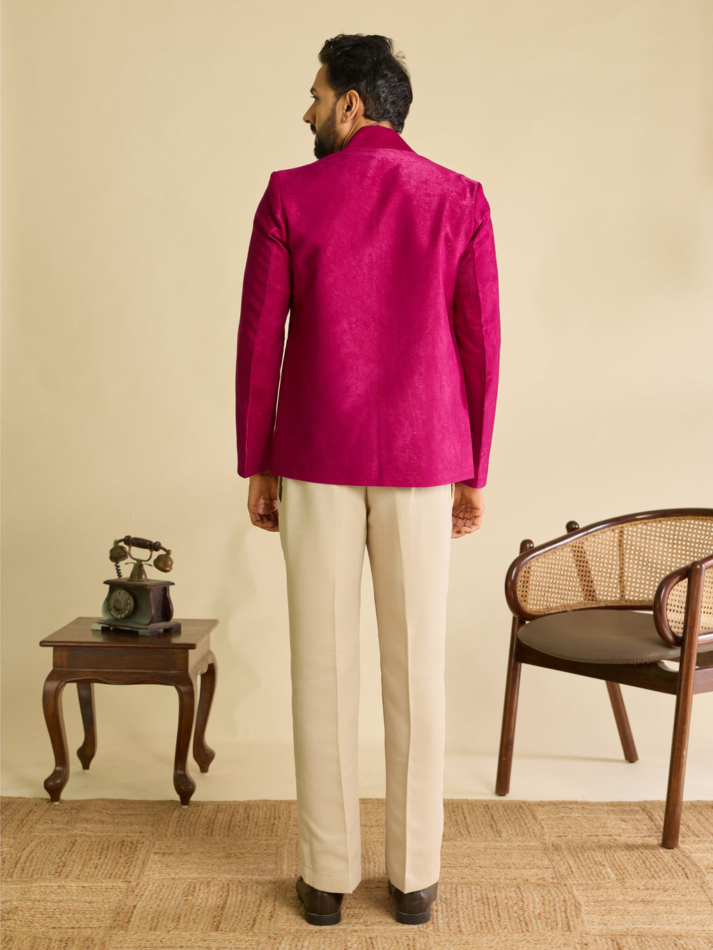 Stylish Rani Pink Velvet Bomber Jacket & Pant with Real Mirror Embroidery
