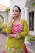 Traditional Rayon Bandhani Print Kutchi Work Festive Lehenga Set
