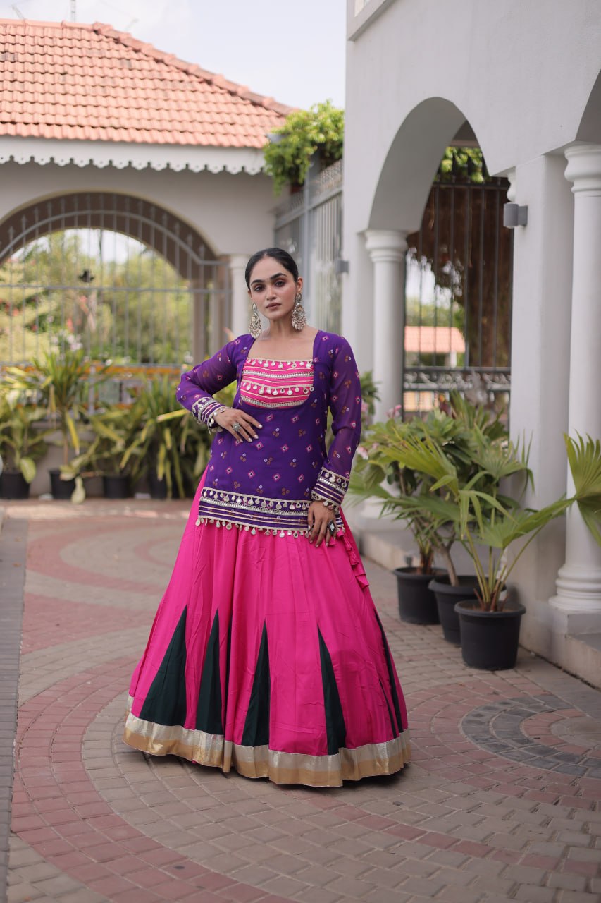 Traditional Rayon Bandhani Print Kutchi Work Festive Lehenga Set

