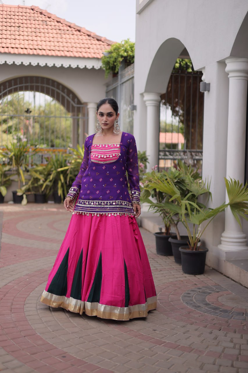 Traditional Rayon Bandhani Print Kutchi Work Festive Lehenga Set
