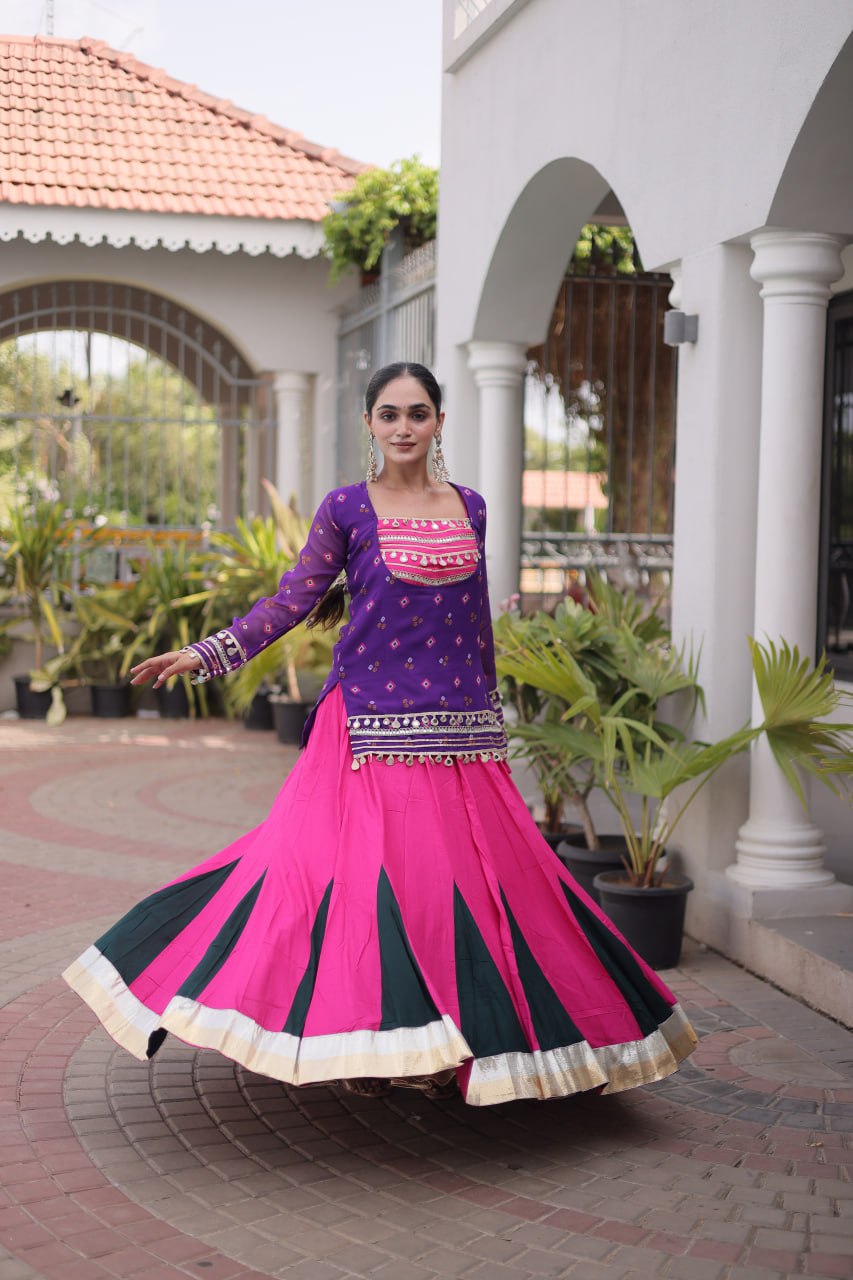 Traditional Rayon Bandhani Print Kutchi Work Festive Lehenga Set
