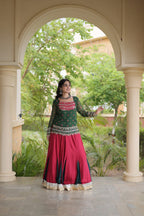 Traditional Rayon Bandhani Print Kutchi Work Festive Lehenga Set
