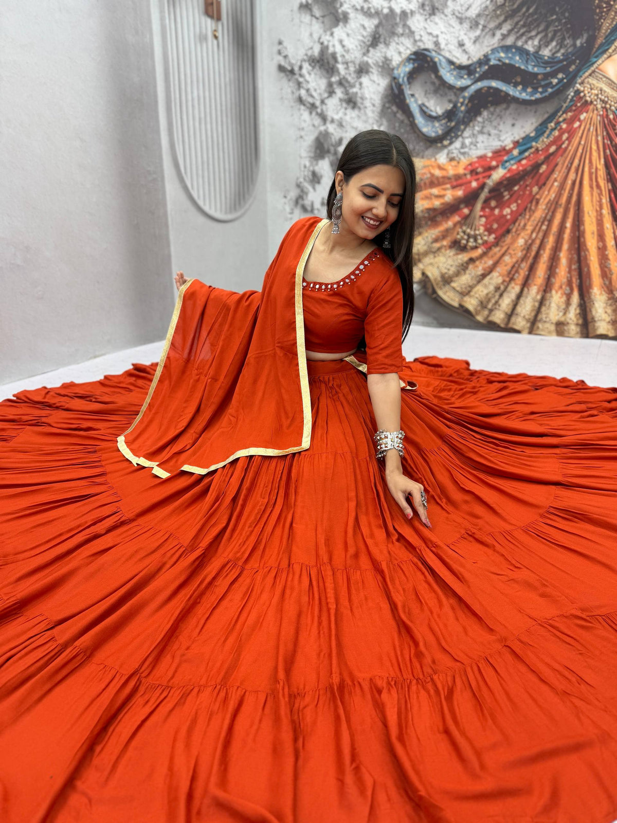 Rayon Cotton Mirror Lehenga Set | Tulip Designer
