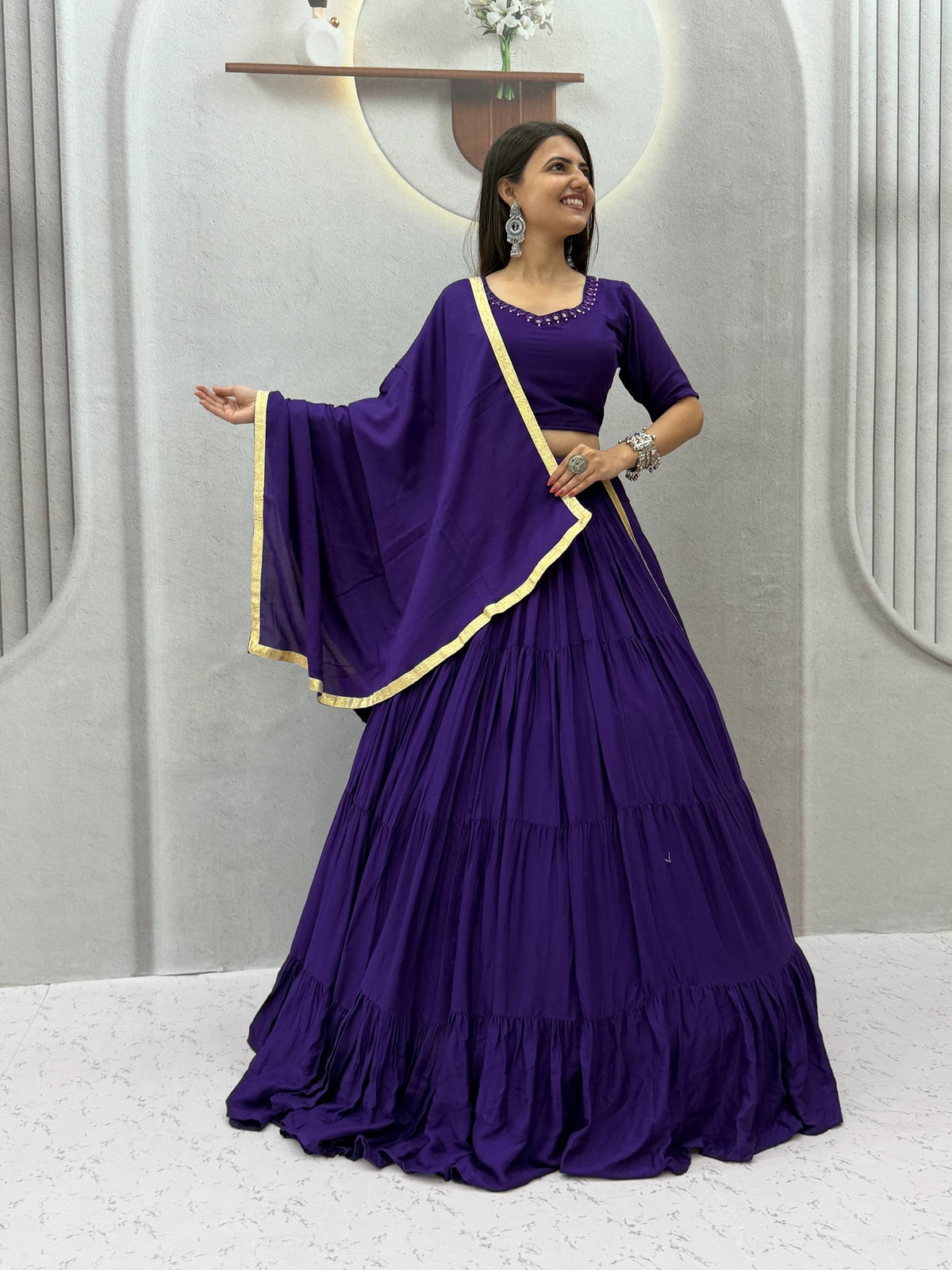 Rayon Cotton Mirror Lehenga Set | Tulip Designer

