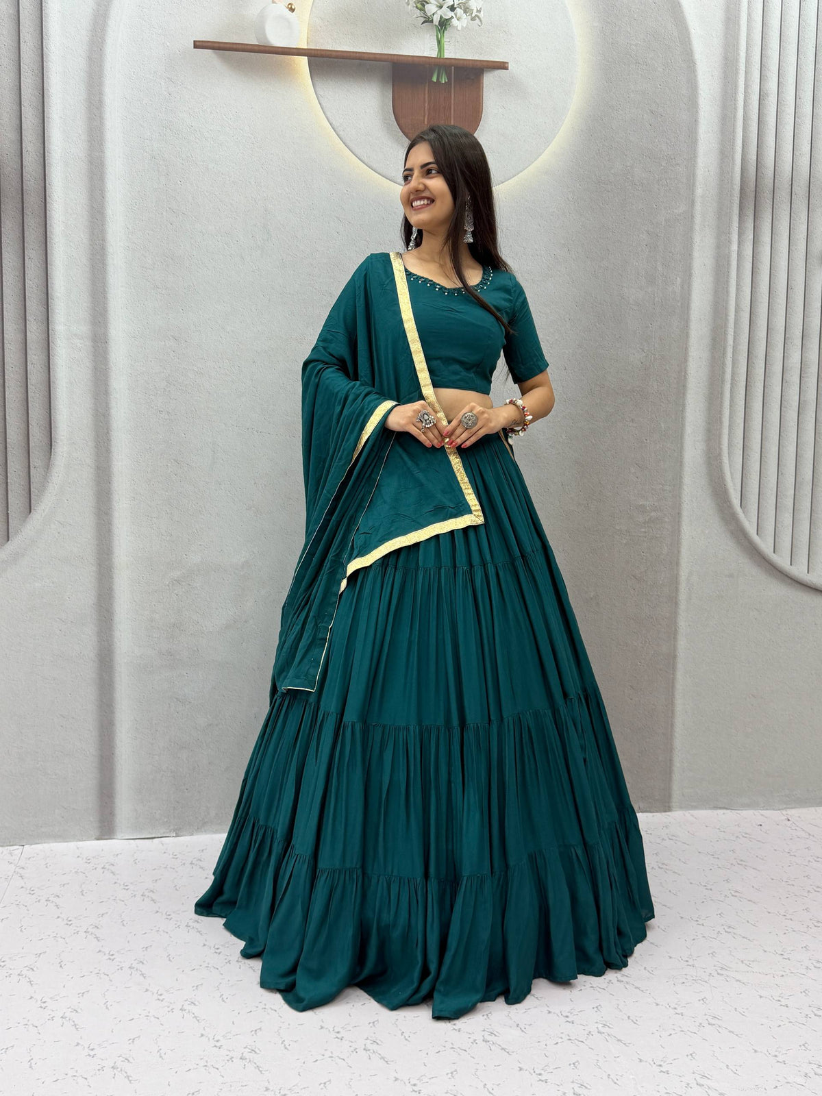 Rayon Cotton Mirror Lehenga Set | Tulip Designer

