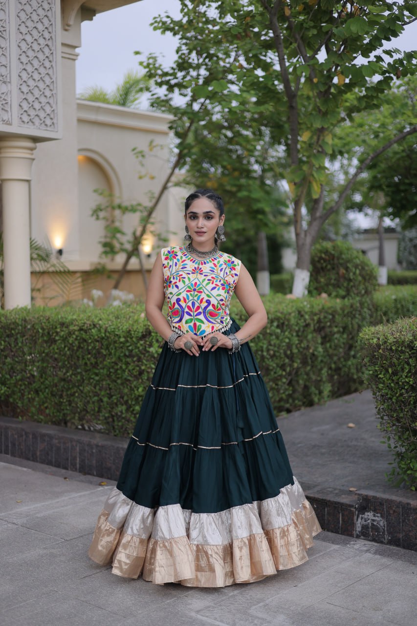 Royal Rayon Kutchi Embroidered Navratri Frill Lehenga Choli
