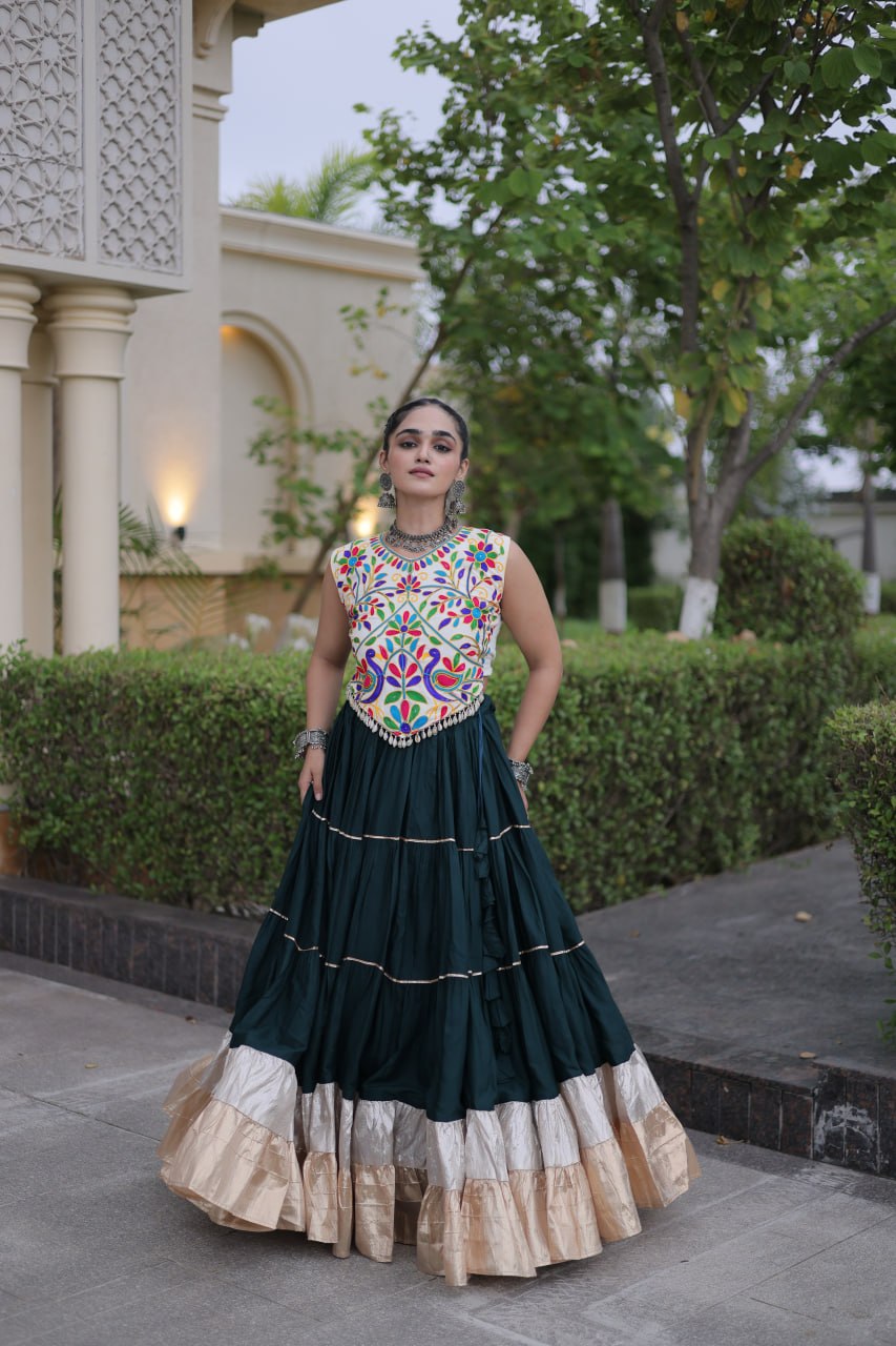 Royal Rayon Kutchi Embroidered Navratri Frill Lehenga Choli
