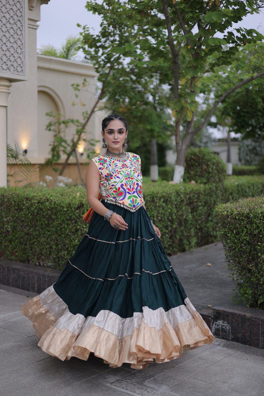 Royal Rayon Kutchi Embroidered Navratri Frill Lehenga Choli

