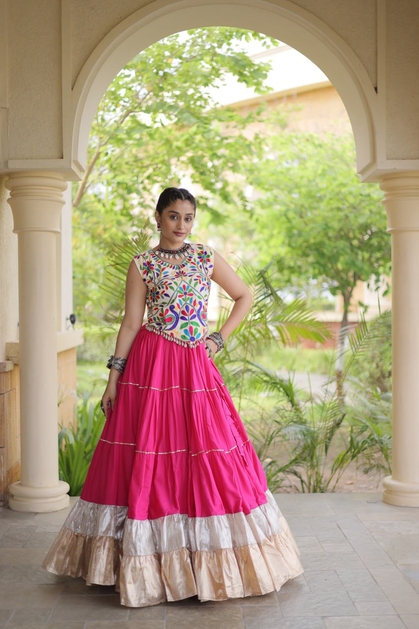 Royal Rayon Kutchi Embroidered Navratri Frill Lehenga Choli

