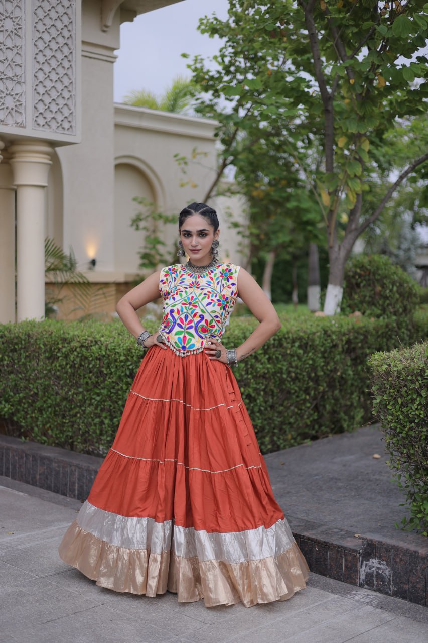 Royal Rayon Kutchi Embroidered Navratri Frill Lehenga Choli
