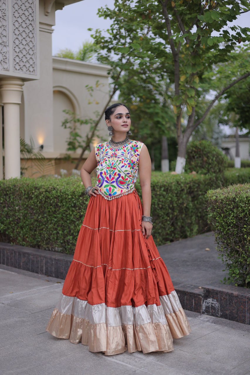Royal Rayon Kutchi Embroidered Navratri Frill Lehenga Choli
