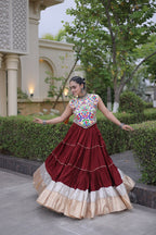Royal Rayon Kutchi Embroidered Navratri Frill Lehenga Choli
