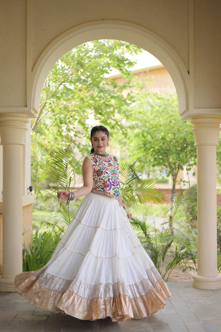 Royal Rayon Kutchi Embroidered Navratri Frill Lehenga Choli
