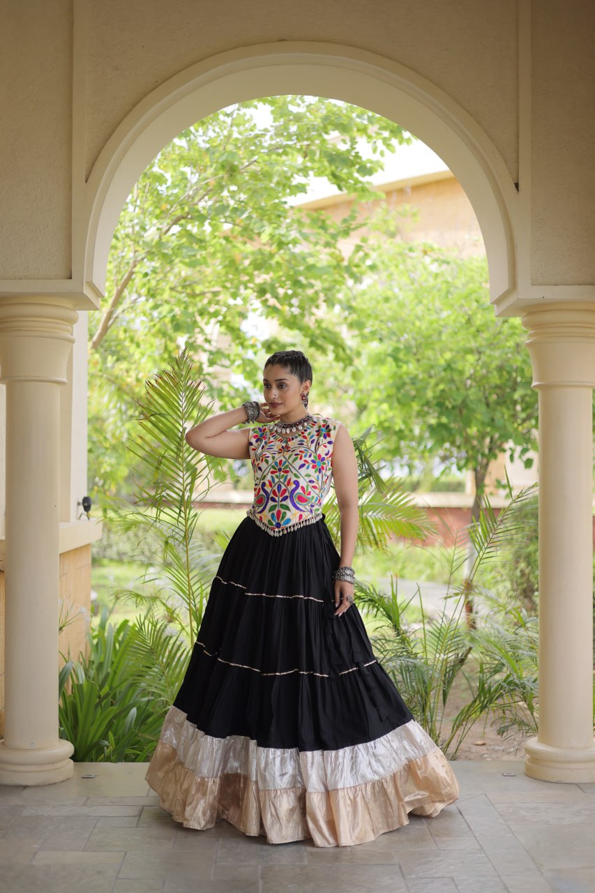 Royal Rayon Kutchi Embroidered Navratri Frill Lehenga Choli
