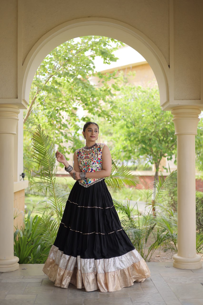 Royal Rayon Kutchi Embroidered Navratri Frill Lehenga Choli
