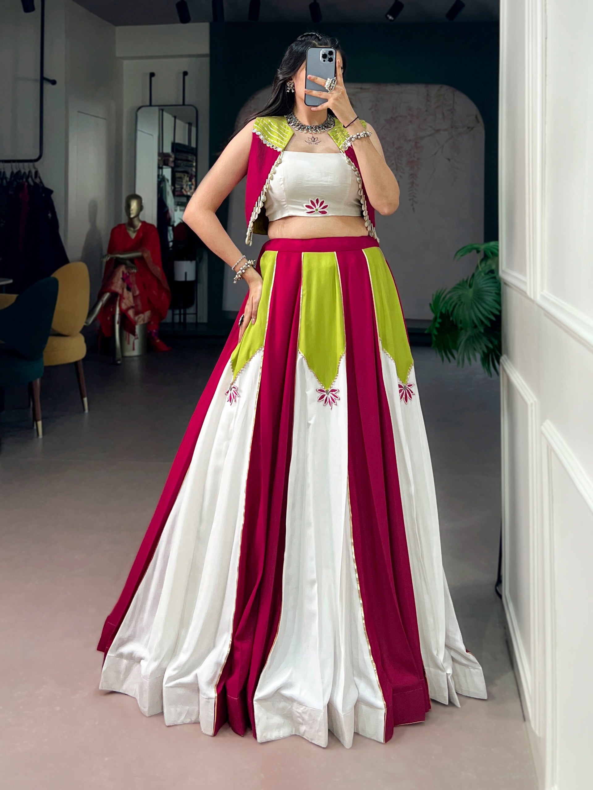 Vibrant Rayon Gota Patti Lehenga for Garba Celebrations
