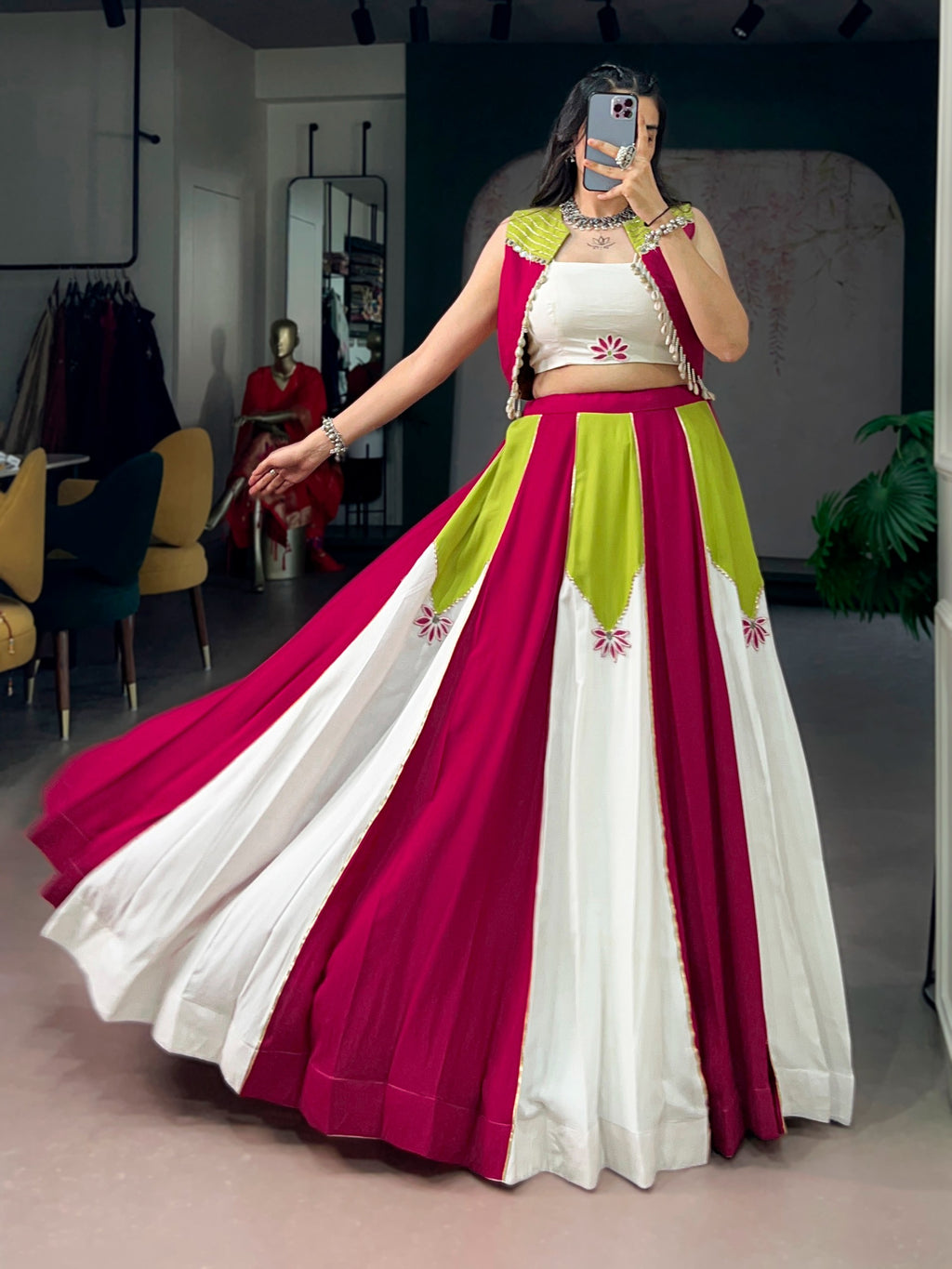 Vibrant Rayon Gota Patti Lehenga for Garba Celebrations
