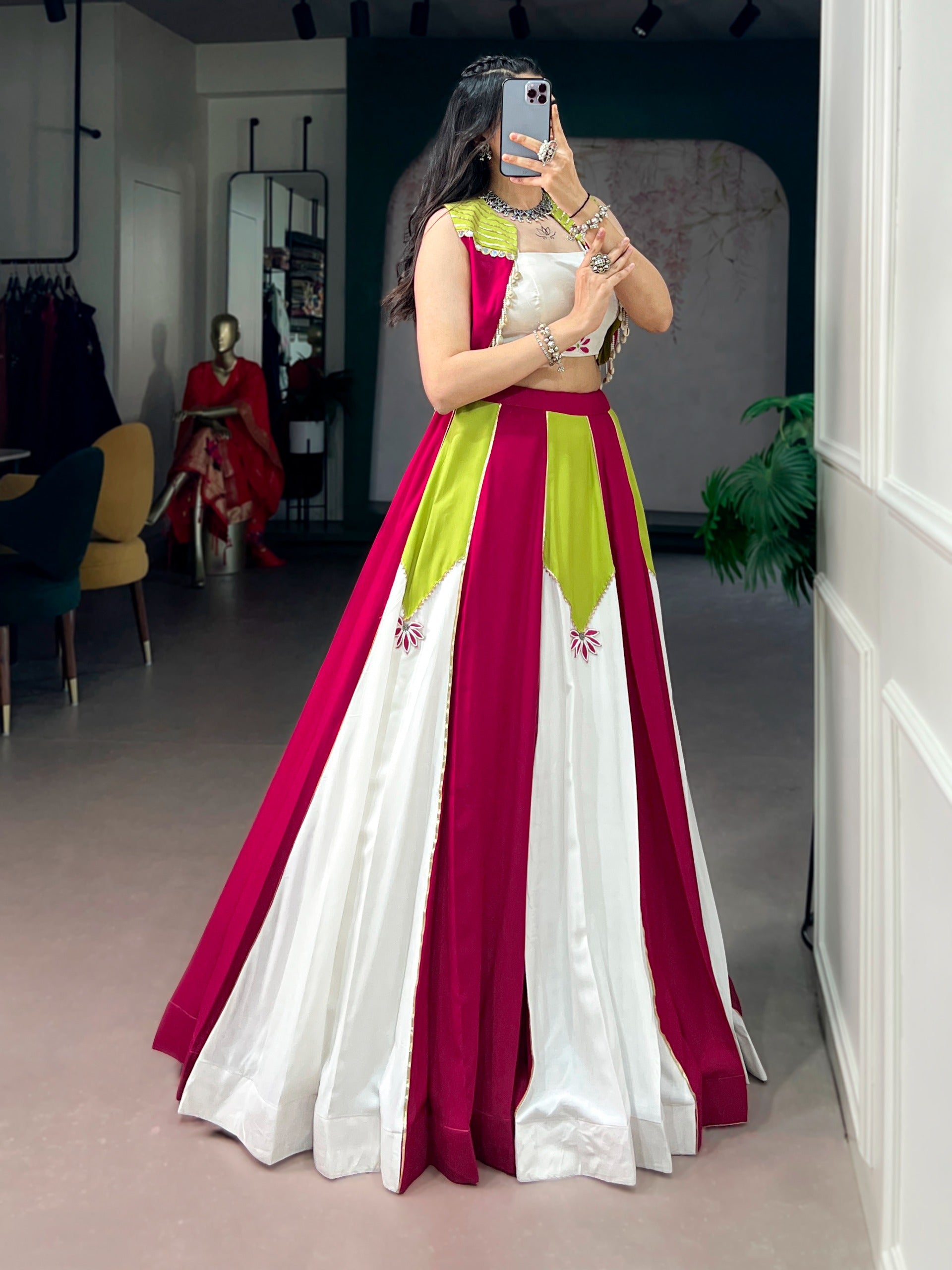 Vibrant Rayon Gota Patti Lehenga for Garba Celebrations
