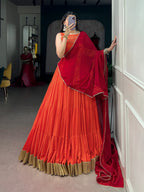 Orange Rayon Heavy Flair Lehenga Set | Tulip Designer
