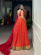 Orange Rayon Heavy Flair Lehenga Set | Tulip Designer
