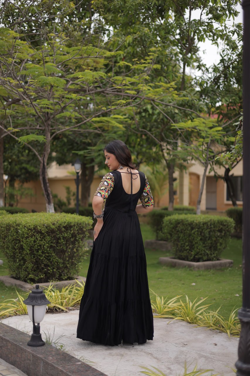 Beautifully Rayon Kutchi Gamthi Mirror Gown | Tulip Designer
