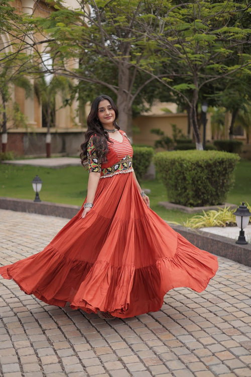 Beautifully Rayon Kutchi Gamthi Mirror Gown | Tulip Designer
