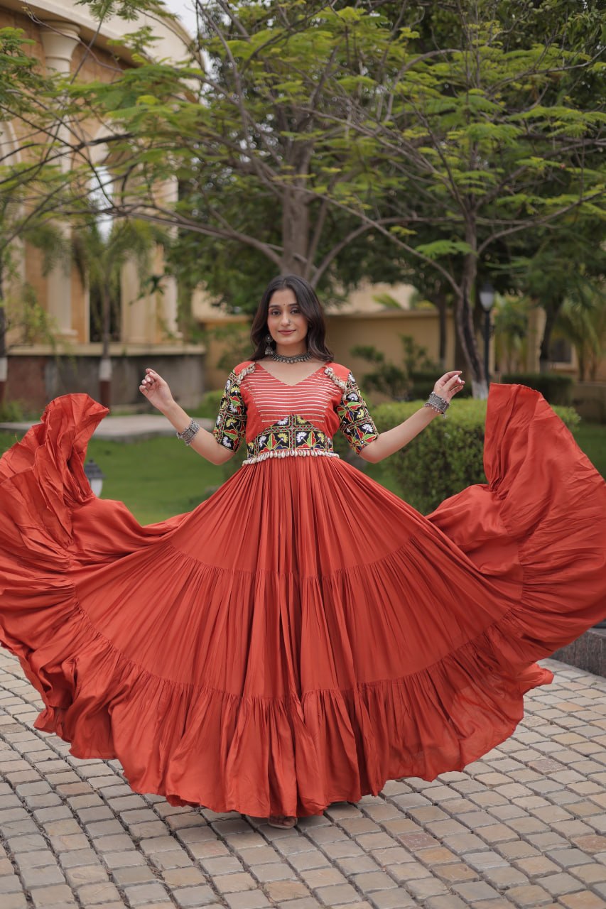 Beautifully Rayon Kutchi Gamthi Mirror Gown | Tulip Designer
