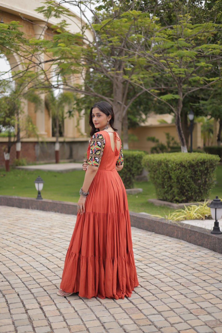 Beautifully Rayon Kutchi Gamthi Mirror Gown | Tulip Designer
