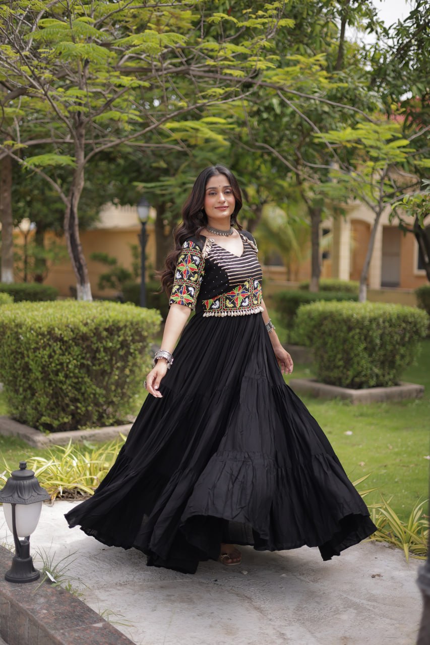 Beautifully Rayon Kutchi Gamthi Mirror Gown | Tulip Designer
