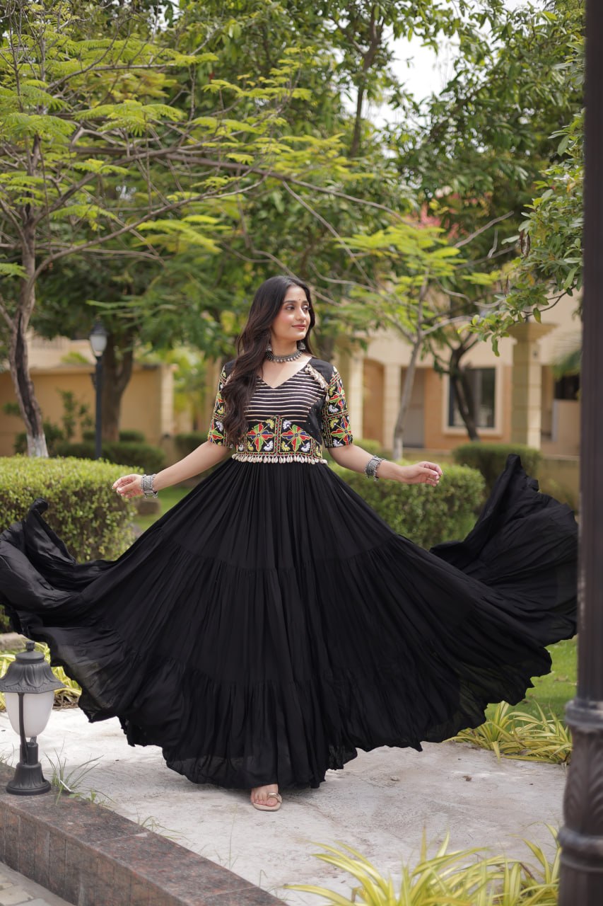 Beautifully Rayon Kutchi Gamthi Mirror Gown | Tulip Designer
