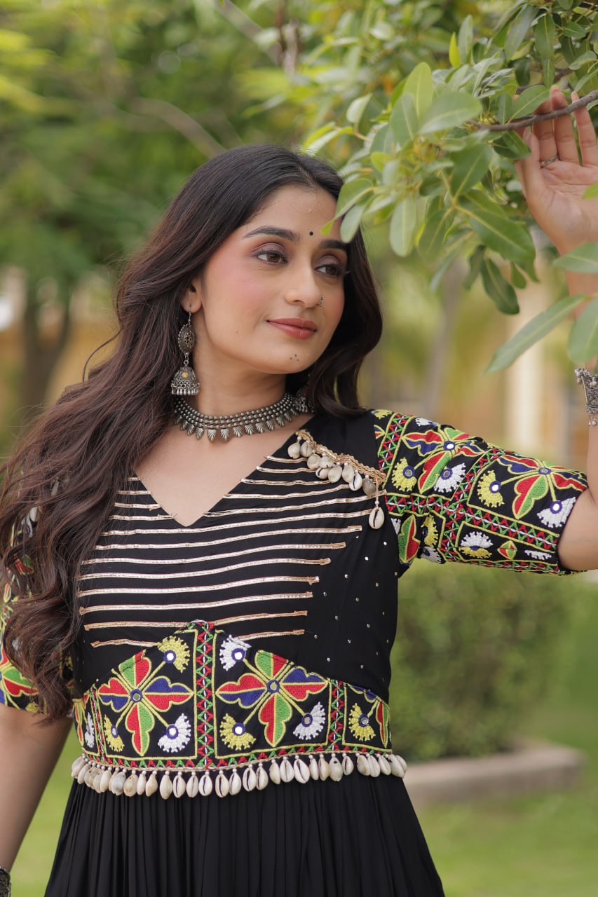 Beautifully Rayon Kutchi Gamthi Mirror Gown | Tulip Designer
