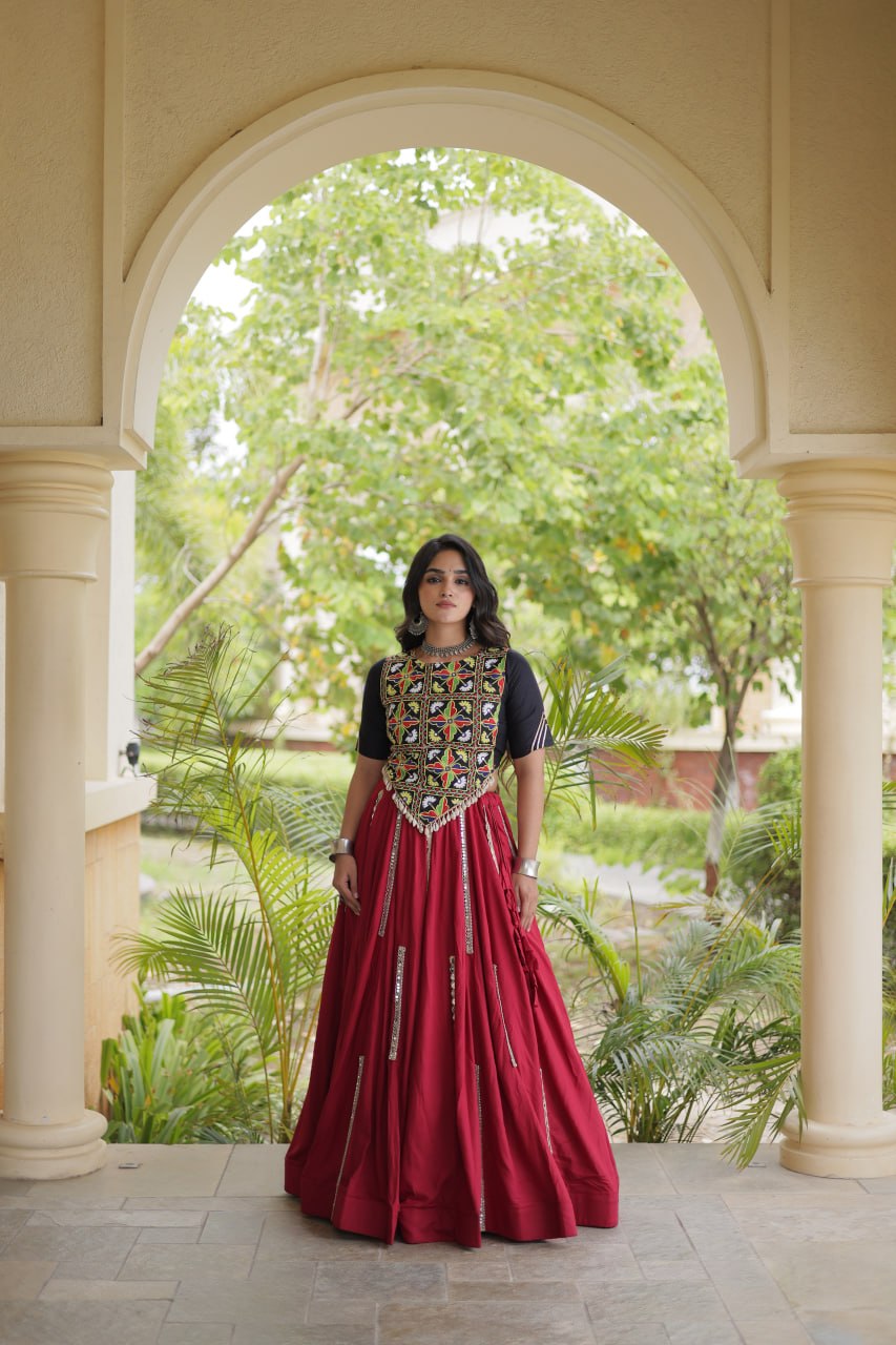 Designer Rayon Multi Mirror Embroidery Lehenga Set | Tulip Designer

