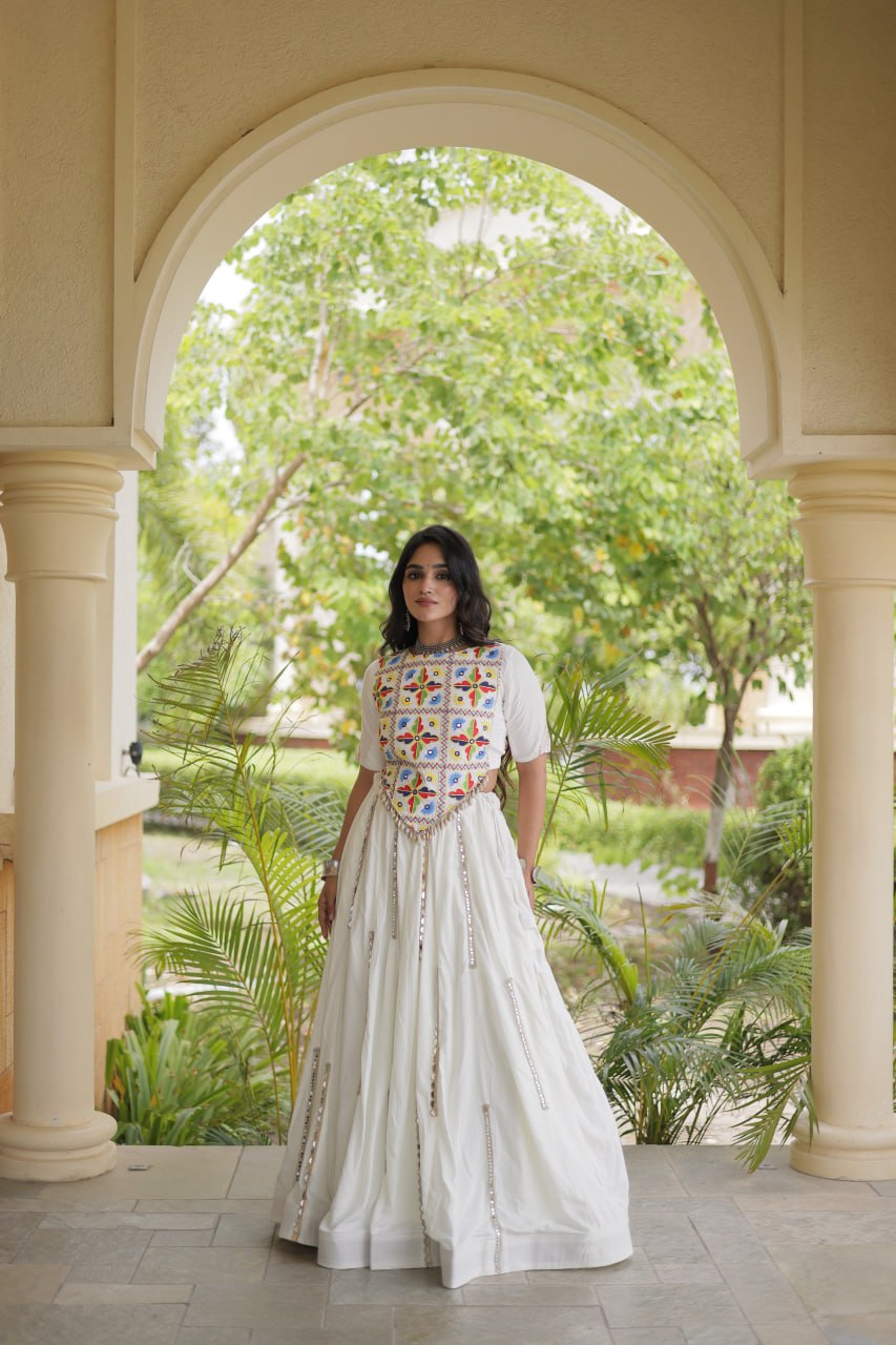 Designer Rayon Multi Mirror Embroidery Lehenga Set | Tulip Designer
