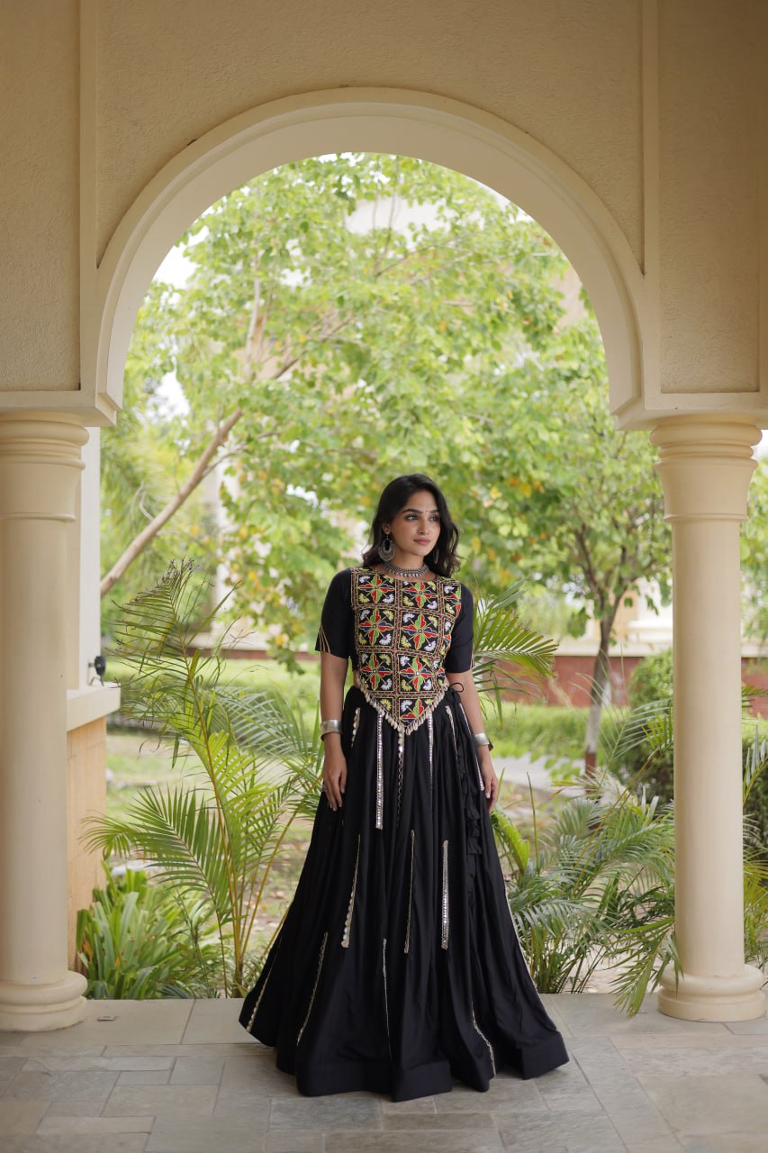 Designer Rayon Multi Mirror Embroidery Lehenga Set | Tulip Designer
