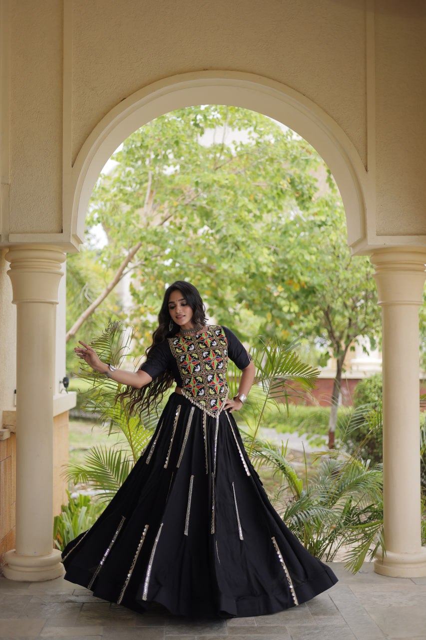 Designer Rayon Multi Mirror Embroidery Lehenga Set | Tulip Designer
