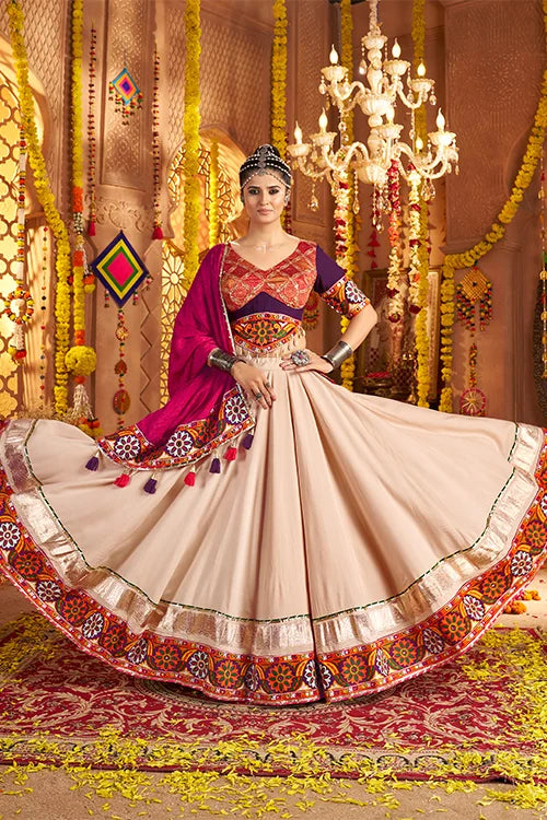 Designer Beige Ready to Wear Chaniya Choli for Navratri