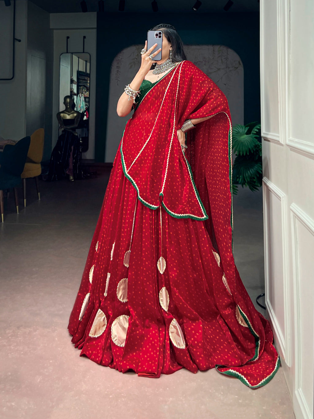 Navratri Red Bandhej Print Lehenga Set | Tulip Designer
