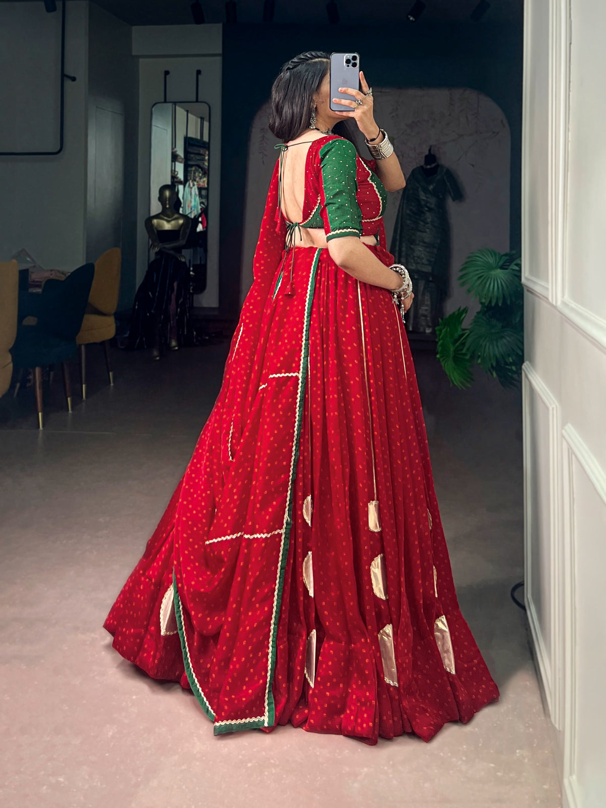 Navratri Red Bandhej Print Lehenga Set | Tulip Designer
