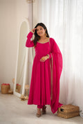 Red Mal Chanderi Mirror Work Anarkali Set | Tulip Designer
