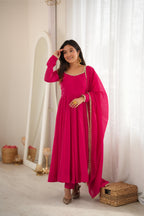 Red Mal Chanderi Mirror Work Anarkali Set | Tulip Designer
