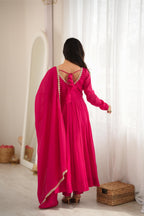 Red Mal Chanderi Mirror Work Anarkali Set | Tulip Designer
