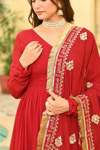 Red Embroidered Wedding Gown With Dupatta