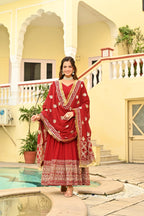 Red Embroidered Wedding Gown With Dupatta