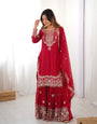 Modern Red Faux Georgette Sharara with Peal Detailing Work