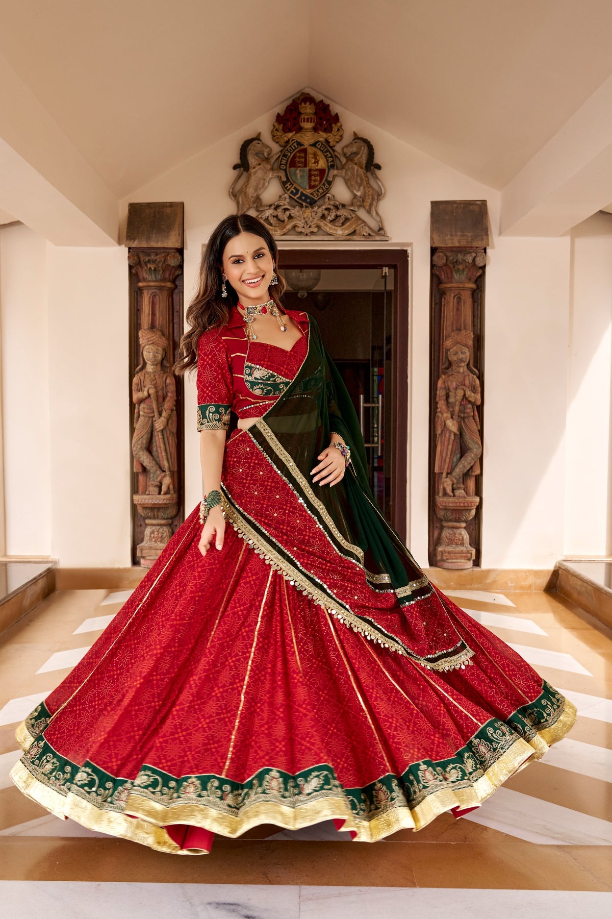 Red Georgette Bandhej Print Lehenga Set | Tulip Designer
