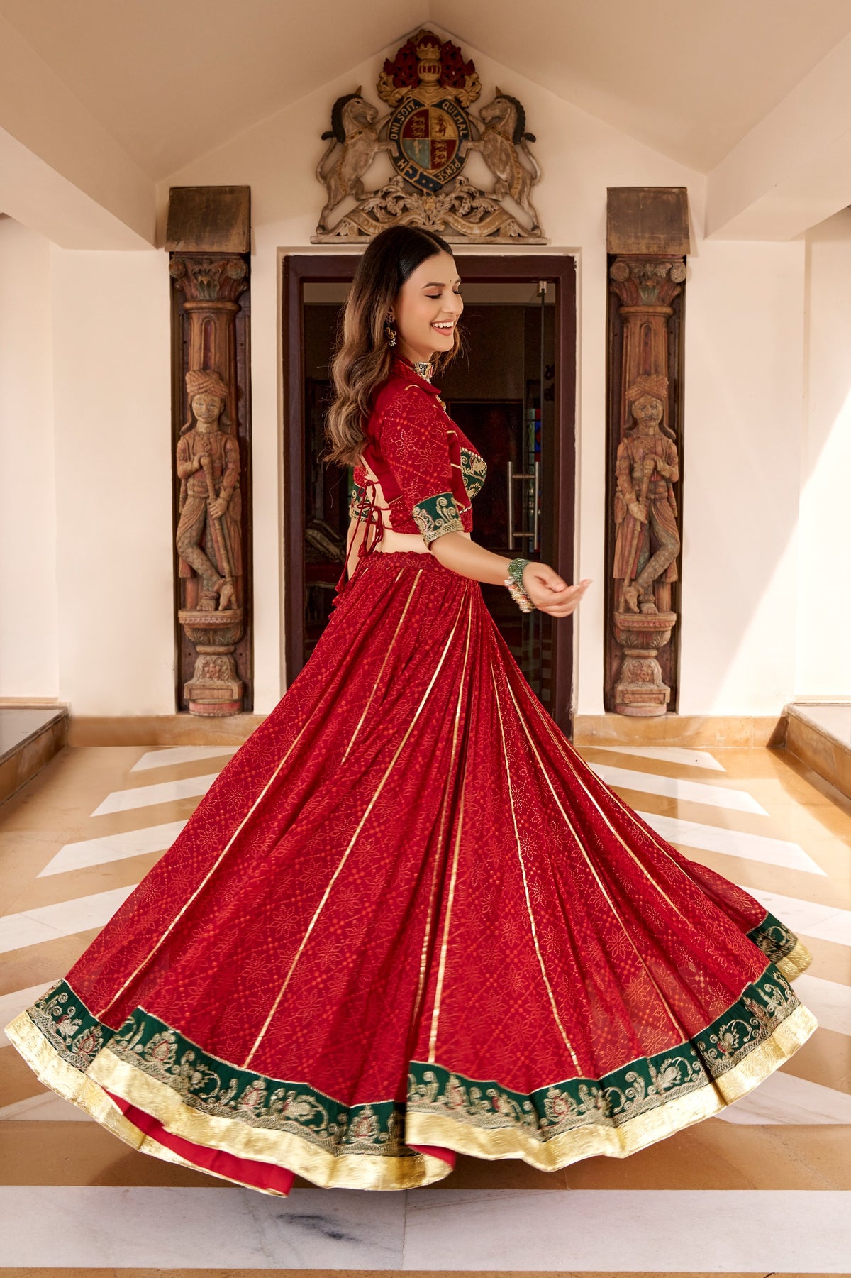 Red Georgette Bandhej Print Lehenga Set | Tulip Designer
